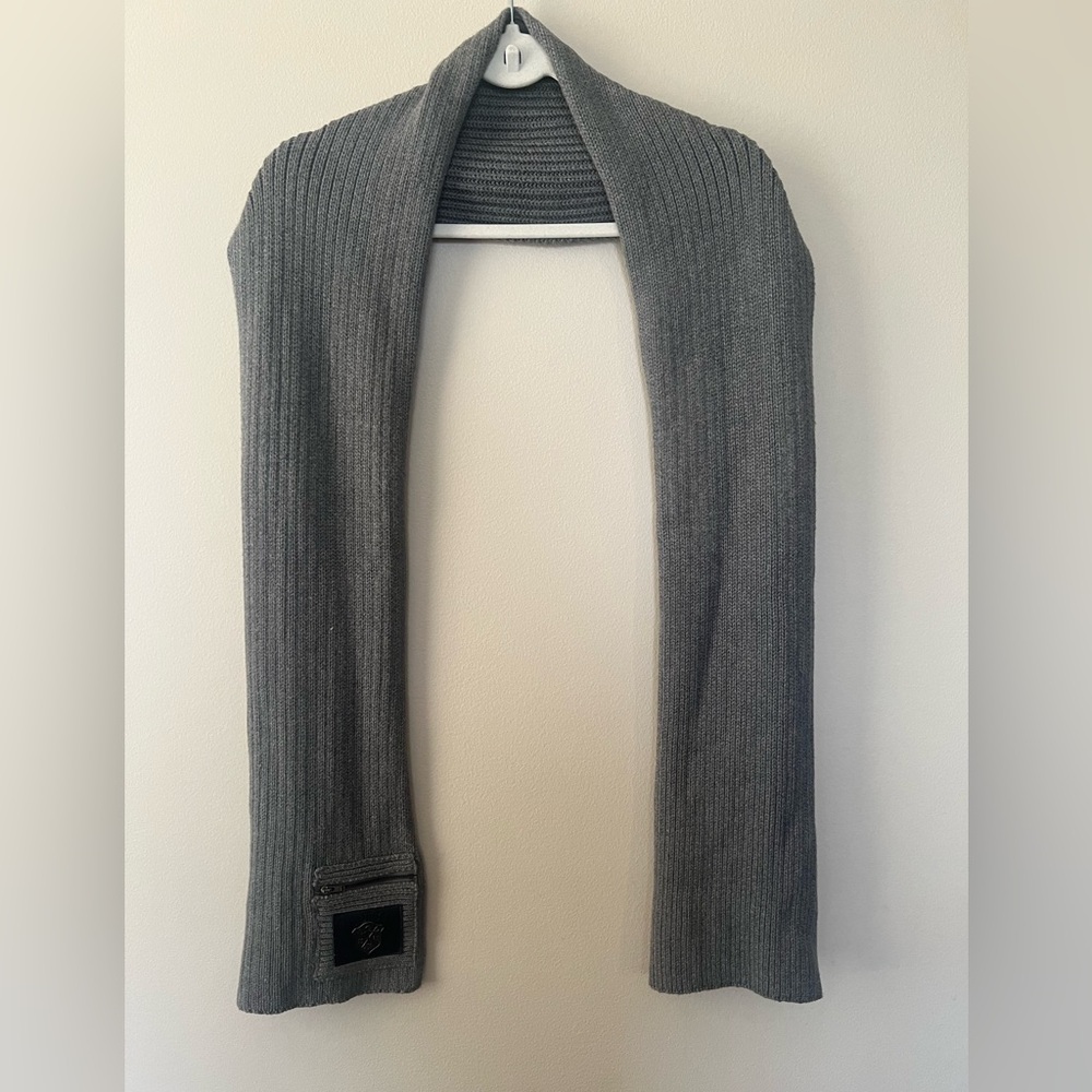 GUESS scarf women winter grey heavyweight ribbed logo patch accessories cotton